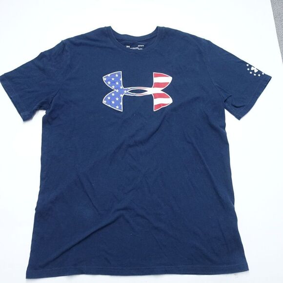 Under Armour T-Shirt Men's Large Blue Loose Heatgear Crew Neck Freedom Logo Tee - Picture 1 of 7